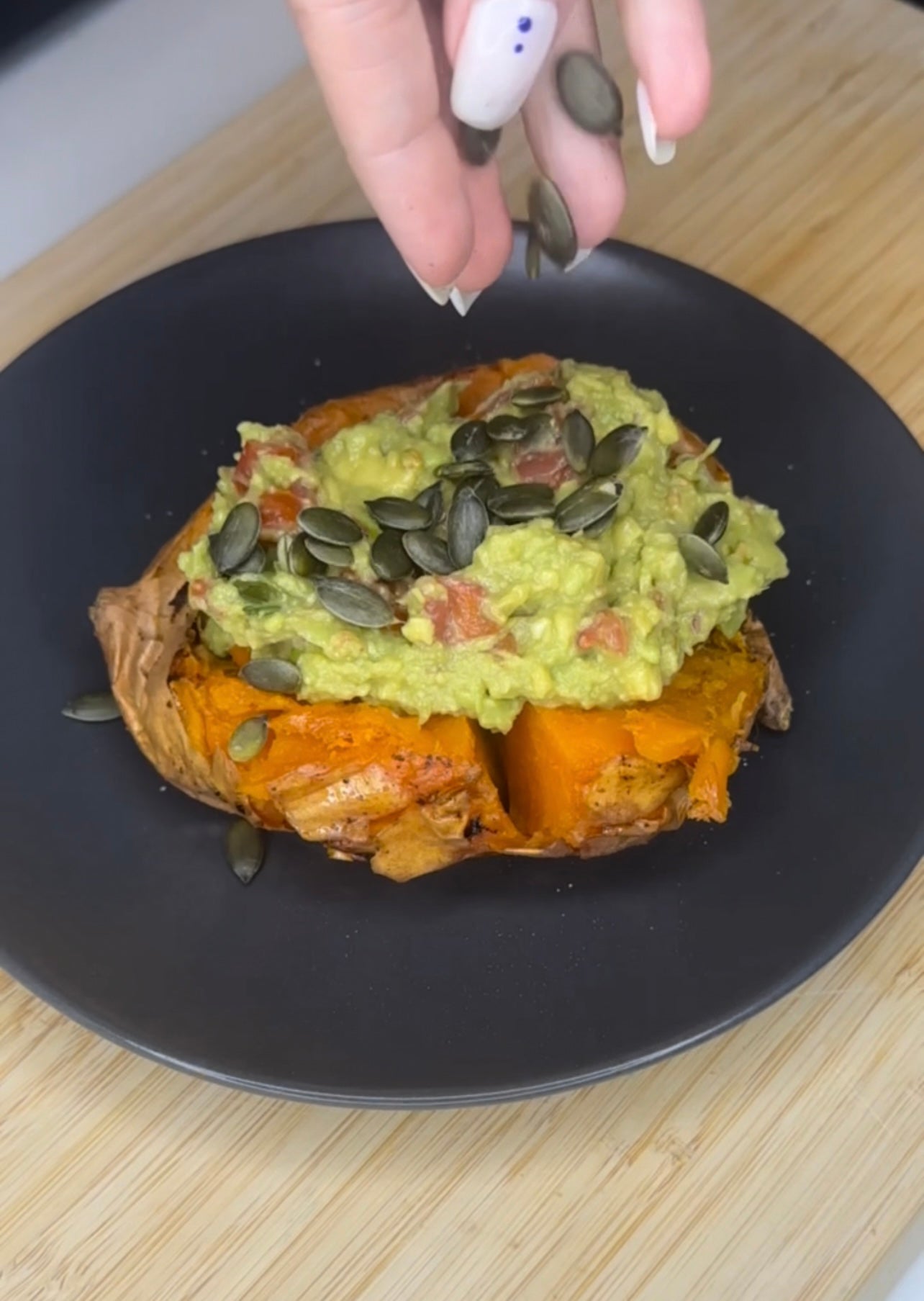 Sweet potato and guacamole dish made by Laura for menopausal women from her free recipe e book