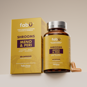 fabU SHROOMS MENO AND PERI box and bottle, 60 capsules