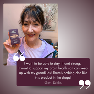 Customer review from Gerri in Dublin about staying fit and strong and supporting brain health