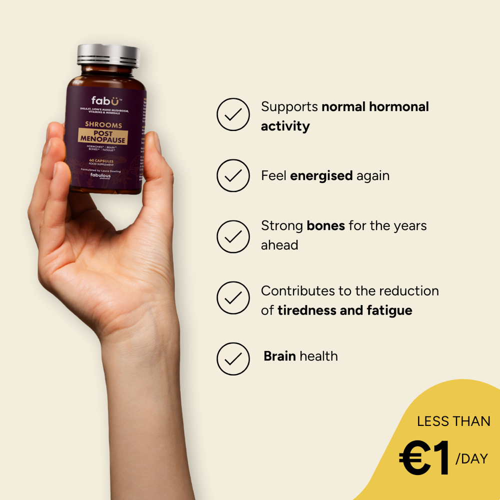 Three bottles of fabÜ SHROOMS POST MENOPAUSE — Buy 2, Get 1 Free October bundle