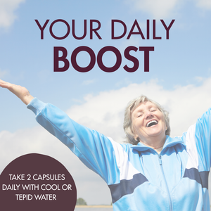 Your daily boost, take two capsules daily with cool or tepid water