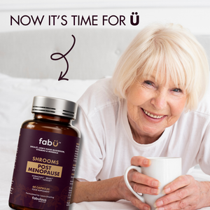 Now it's time for you, woman enjoying a cup of tea with fabU SHROOMS POST MENOPAUSE